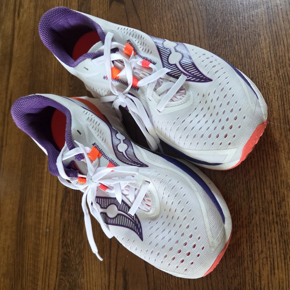 Saucony Women's Endorphin Speed 4 in White and Purple with Orange Highlights